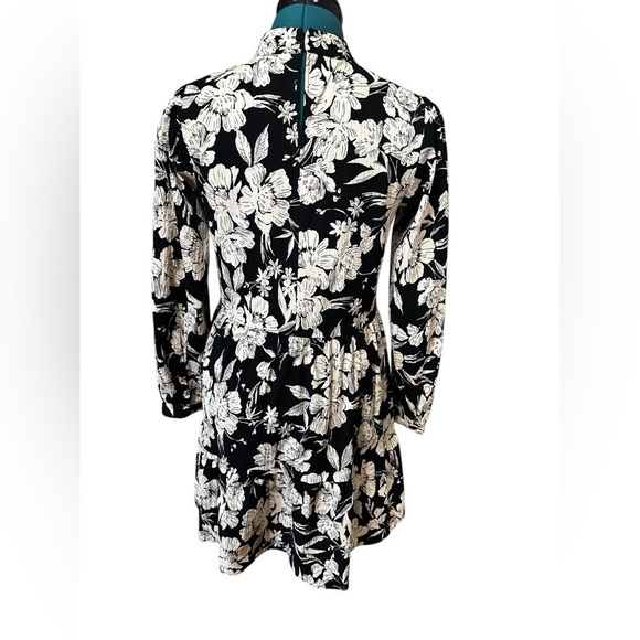 Zara Dress XS Black White Floral High Neck Mini Flair Boho Peasant Oversized - Picture 2 of 8